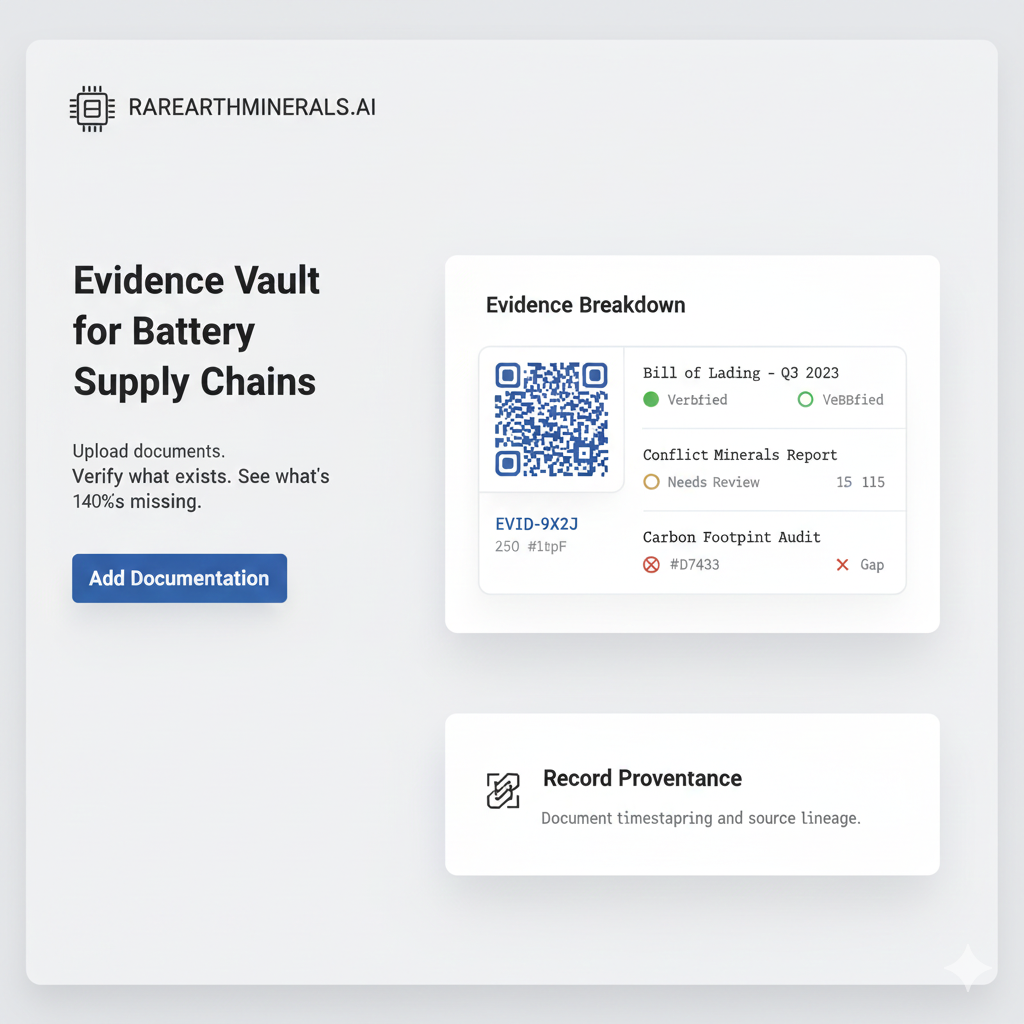 Evidence Vault for Battery Supply Chains interface